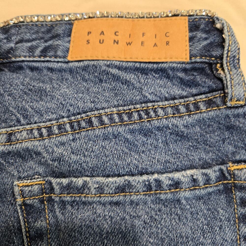 PacSun 90's Straight Jeans Rhinestone Waist Frayed Hem Sz 22 - Picture 8 of 9
